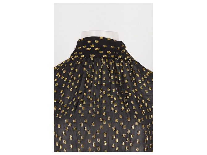 Blusa Tommy Hilfiger in seta nera con paillettes dorate - vista 5