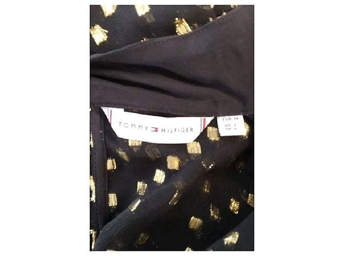 Blusa Tommy Hilfiger in seta nera con paillettes dorate - vista 7