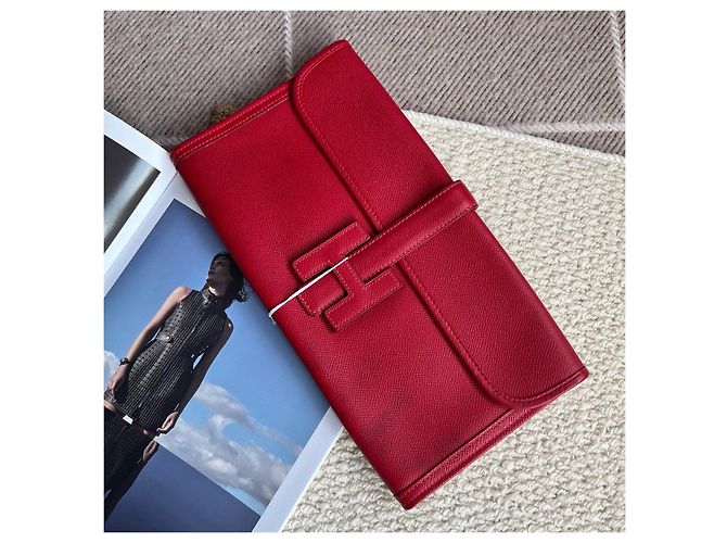 Jige Hermès Elysee Elan Pochette en cuir Epsom Rouge - vue 2