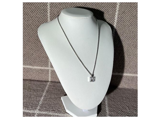 Chopard Happy Diamonds Platin quadratischer Diamant-Anhänger Halskette - Ansicht 6