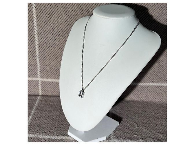 Chopard Happy Diamonds Platin quadratischer Diamant-Anhänger Halskette - Ansicht 7