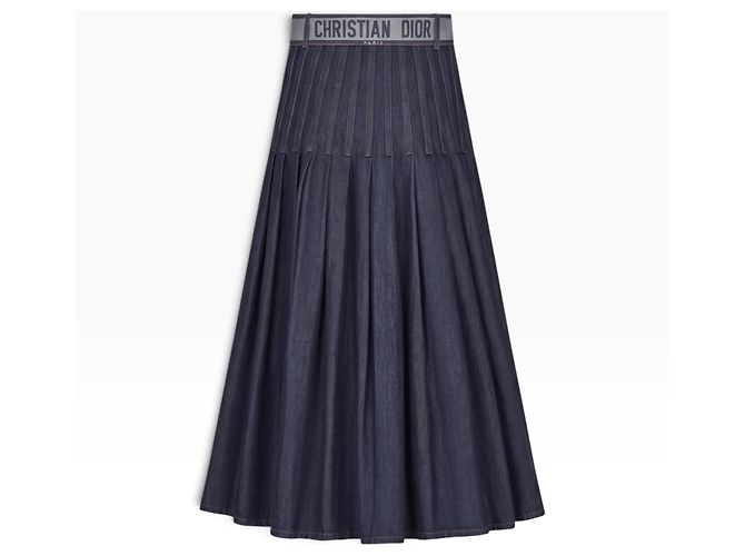 Falda vaquera plisada Christian Dior con cinturón logo - vista 2