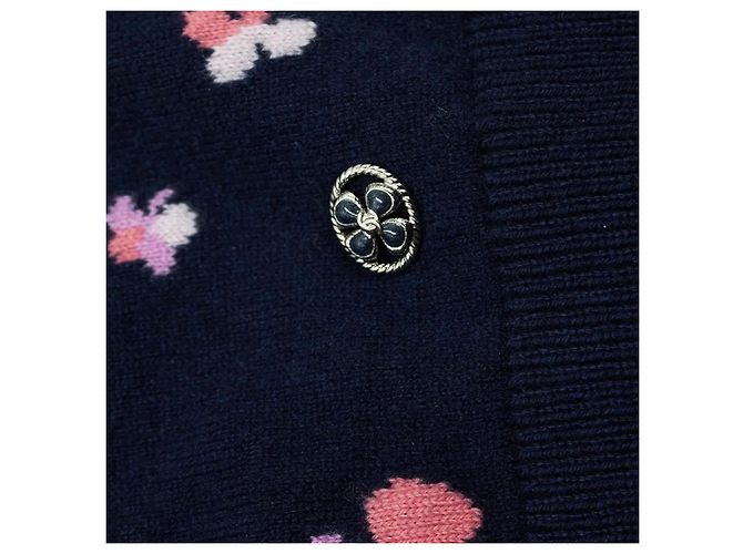 Chanel Maglione Cashmere Fantasia Floreale Blu Scuro - vista 10