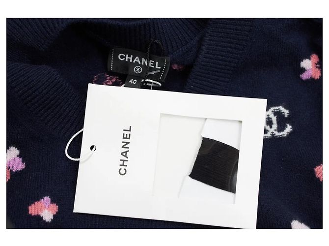 Chanel Maglione Cashmere Fantasia Floreale Blu Scuro - vista 11