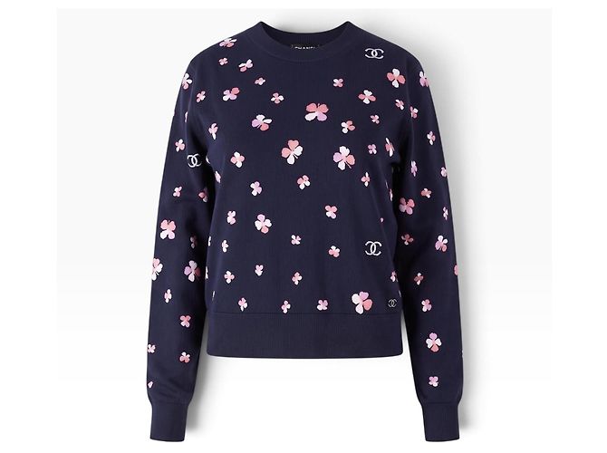 Chanel Maglione Cashmere Fantasia Floreale Blu Scuro - vista 2