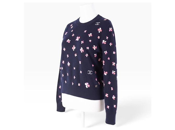 Chanel Maglione Cashmere Fantasia Floreale Blu Scuro - vista 3