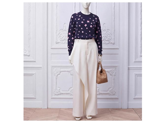 Chanel Maglione Cashmere Fantasia Floreale Blu Scuro - vista 4
