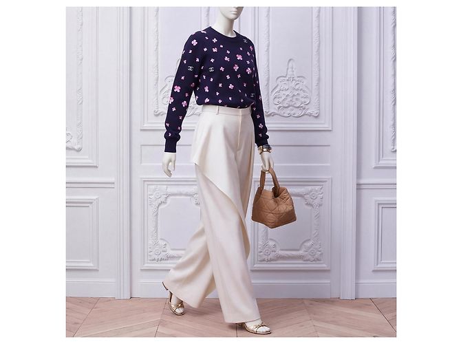 Chanel Maglione Cashmere Fantasia Floreale Blu Scuro - vista 5