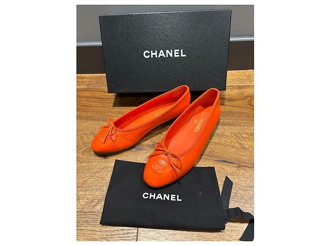 Chanel Bailarinas de piel naranja con lazo - vista 10