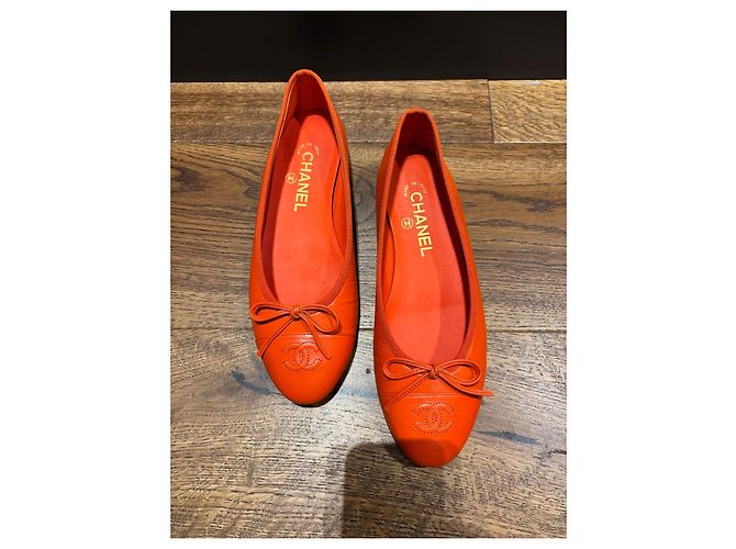 Chanel Bailarinas de piel naranja con lazo - vista 11