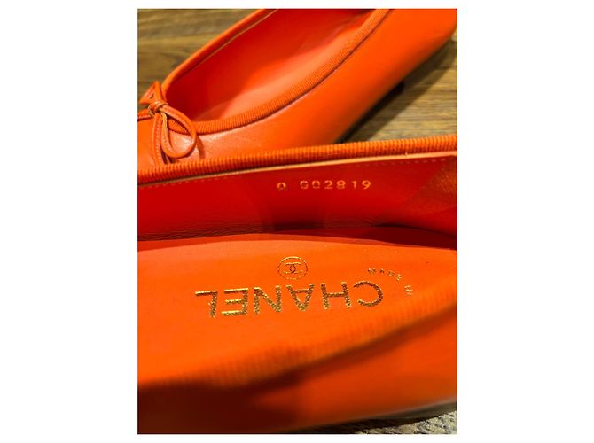 Chanel Bailarinas de piel naranja con lazo - vista 13