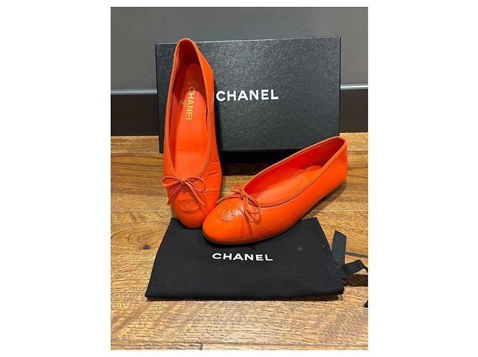 Chanel Bailarinas de piel naranja con lazo - vista 14