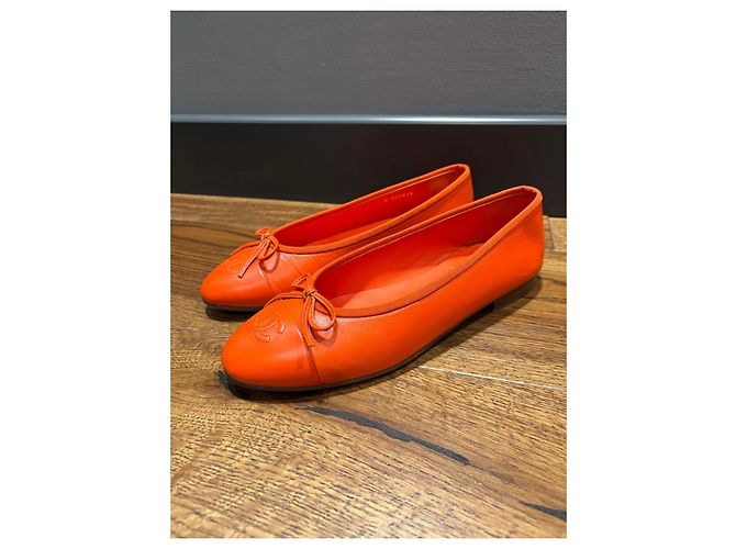 Chanel Bailarinas de piel naranja con lazo - vista 2