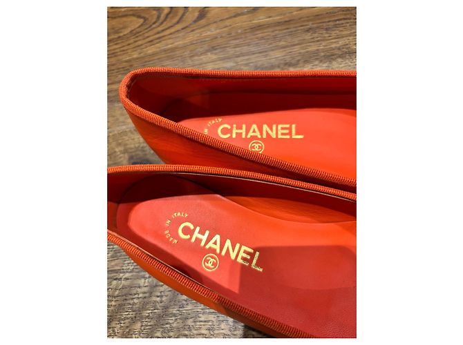 Chanel Bailarinas de piel naranja con lazo - vista 5