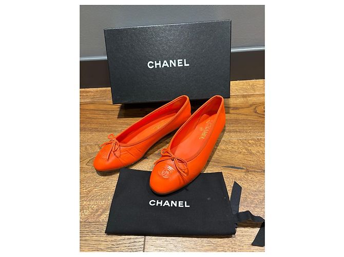 Chanel Bailarinas de piel naranja con lazo - vista 6