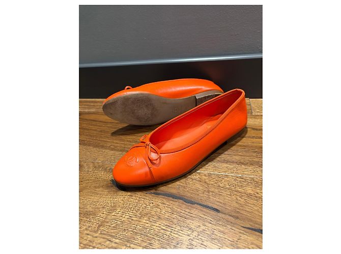 Chanel Bailarinas de piel naranja con lazo - vista 8