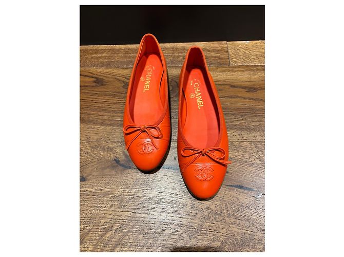 Chanel Bailarinas de piel naranja con lazo - vista 9