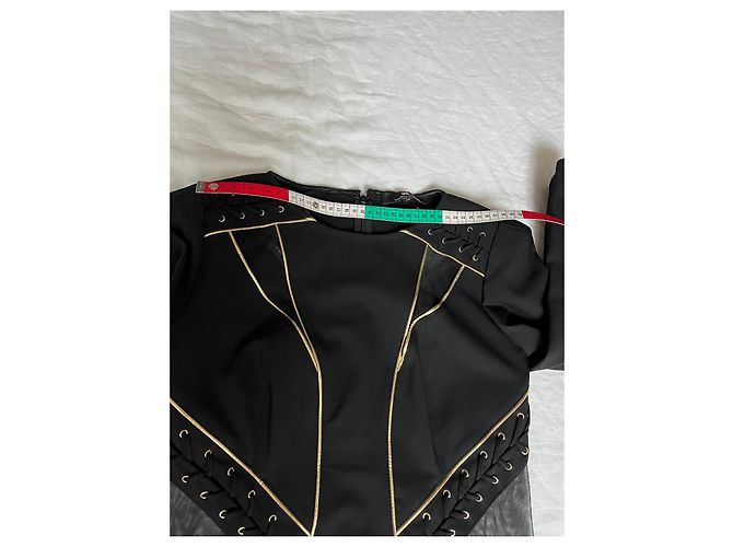 Abito nero Elisabetta Franchi con frange dorate e lacci - vista 12