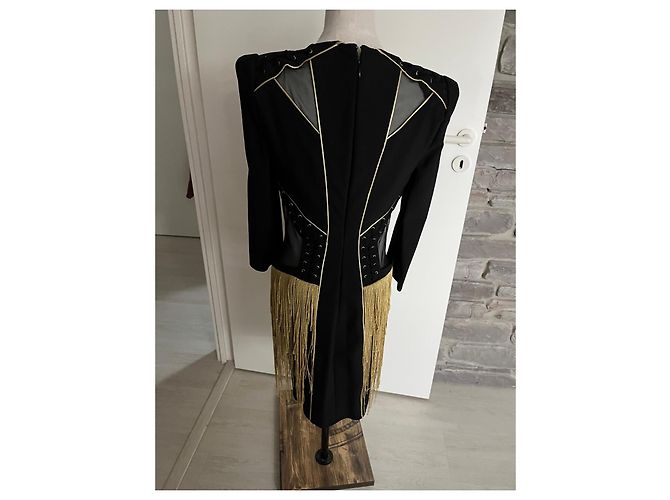 Abito nero Elisabetta Franchi con frange dorate e lacci - vista 4