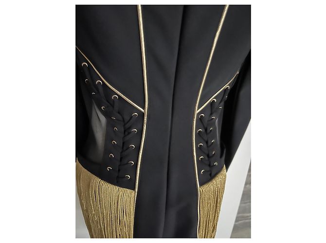 Abito nero Elisabetta Franchi con frange dorate e lacci - vista 5