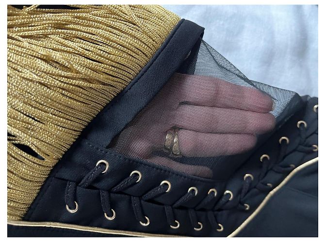 Abito nero Elisabetta Franchi con frange dorate e lacci - vista 6