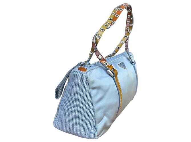 Sac à main Prada en nylon bleu clair et cuir - vue 3