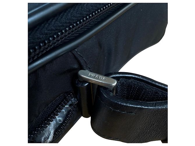 Prada Bolsa de ombro em nylon e couro Saffiano - Preto - vista 8