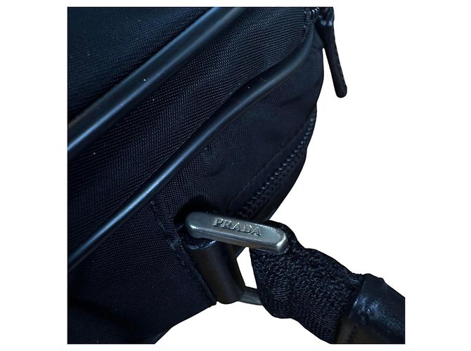 Prada Bolsa de ombro em nylon e couro Saffiano - Preto - vista 9
