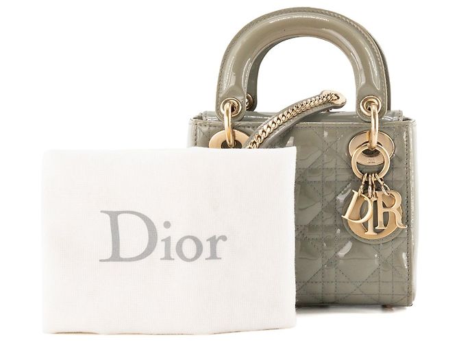 DIOR - Borsa a tracolla Mini Lady Dior in pelle cannage verniciata verde kaki - vista 10