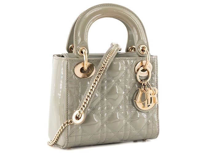 DIOR - Borsa a tracolla Mini Lady Dior in pelle cannage verniciata verde kaki - vista 2