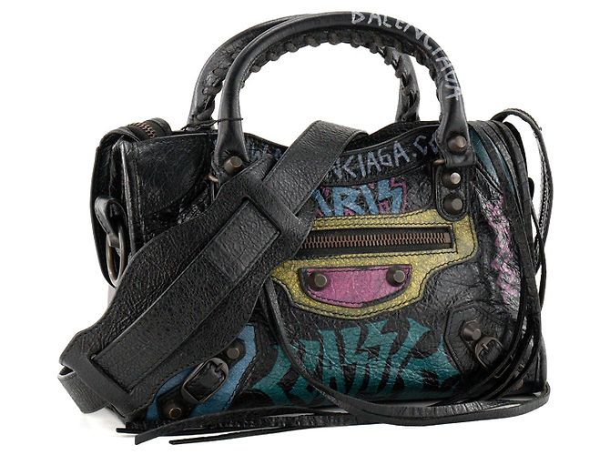 BALENCIAGA - Borsa a tracolla City Graffiti Mini Balenciaga in pelle nera - vista 2