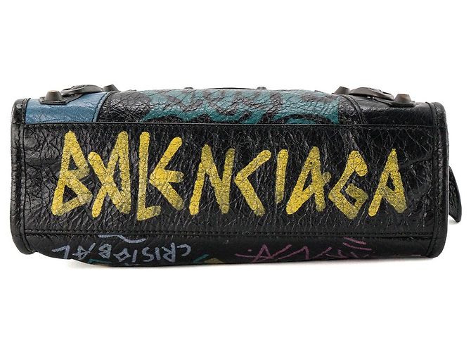 BALENCIAGA - Borsa a tracolla City Graffiti Mini Balenciaga in pelle nera - vista 4