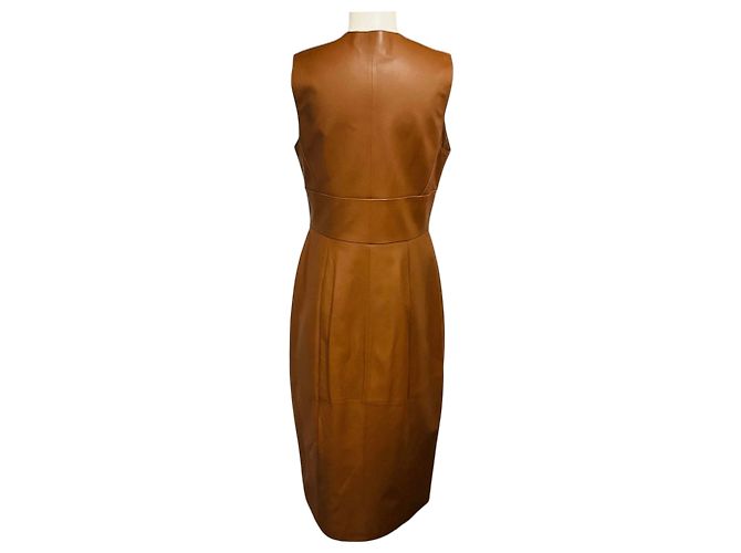 Abito midi in pelle di agnello marrone senza maniche con scollo a V Prabal Gurung - vista 3