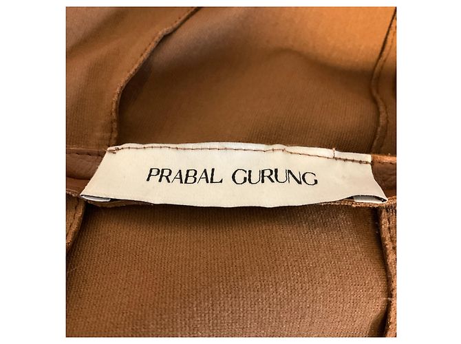 Abito midi in pelle di agnello marrone senza maniche con scollo a V Prabal Gurung - vista 4