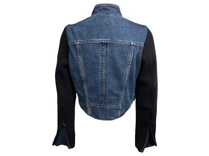Chloé Giacca in denim Chloe Vintage blu con doppia zip frontale e maniche in maglia di lana blu navy e angora - vista 4