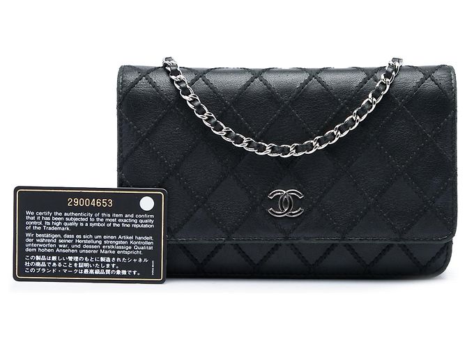 Borsa a tracolla Chanel CC Wild Stitch Wallet on Chain in pelle d'agnello nera - vista 7