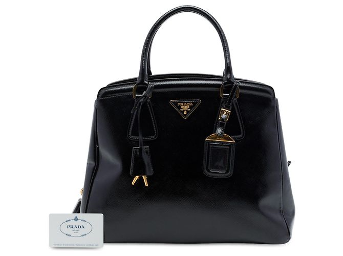 Prada Parabole Medium Tote aus Saffiano Vernice in Schwarz - Ansicht 7