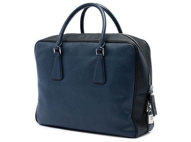Blue Prada Bicolor Saffiano Business Bag - view 2