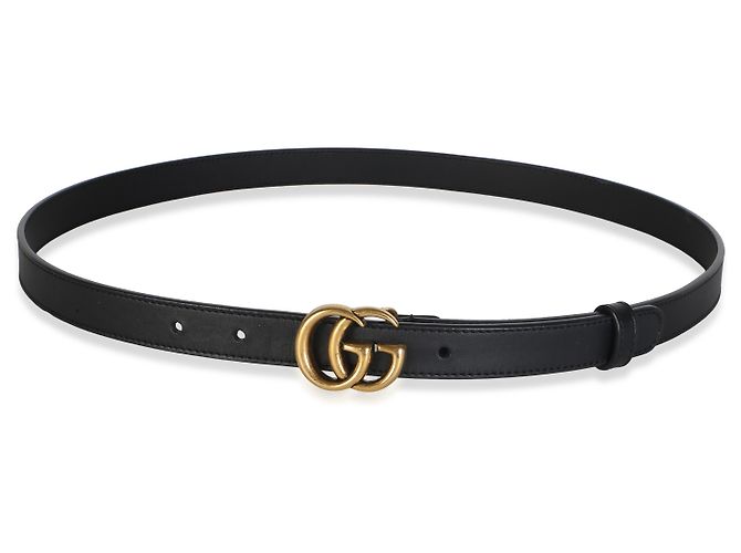 Gucci Marmont schmaler Gürtel aus schwarzem Kalbsleder mit verschränktem GG 90/36 - Ansicht 5