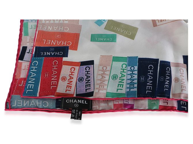 Chanel Seidentuch weiß multicolor mit CC-Logo - Ansicht 3