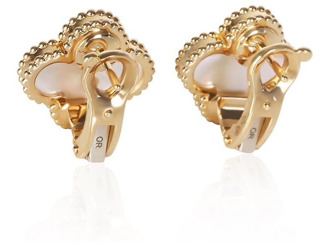 Orecchini Van Cleef & Arpels Yellow Gold Mother Of Pearl Vintage Alhambra - vista 4