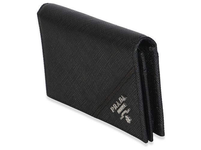 Prada Kartenetui mit Klappe aus schwarzem Saffiano-Leder mit Logo - Ansicht 3