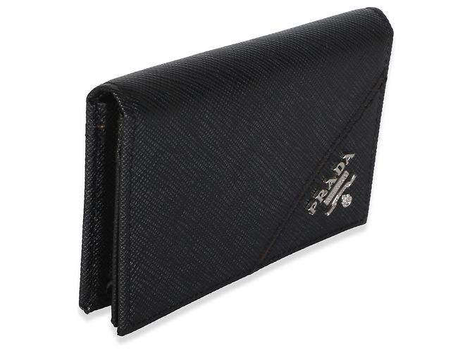 Prada Kartenetui mit Klappe aus schwarzem Saffiano-Leder mit Logo - Ansicht 4