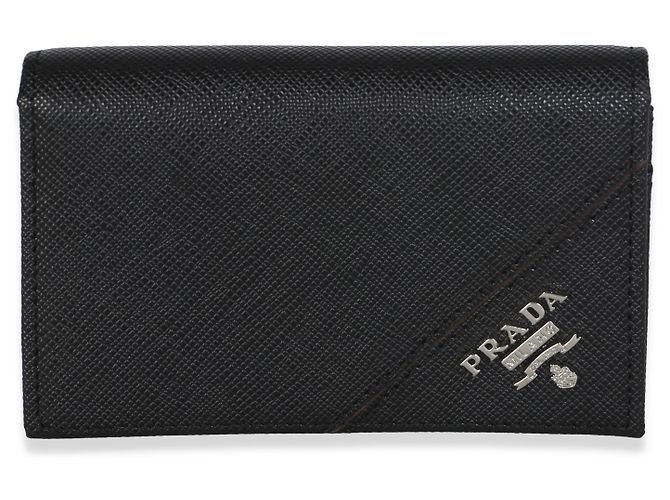 Prada Kartenetui mit Klappe aus schwarzem Saffiano-Leder mit Logo - Ansicht 5