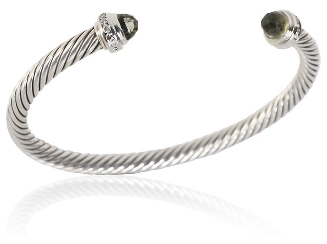 Pulseira Cable Classic David Yurman em prata esterlina, prasiolita e diamantes - vista 2