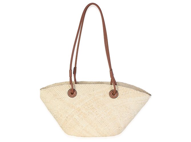 Cesto Tote Small Anagram Loewe em pele de vitela Natural Tan e ráfia - vista 2