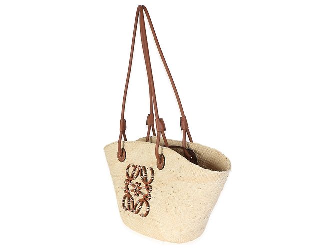Cesto Tote Small Anagram Loewe em pele de vitela Natural Tan e ráfia - vista 3