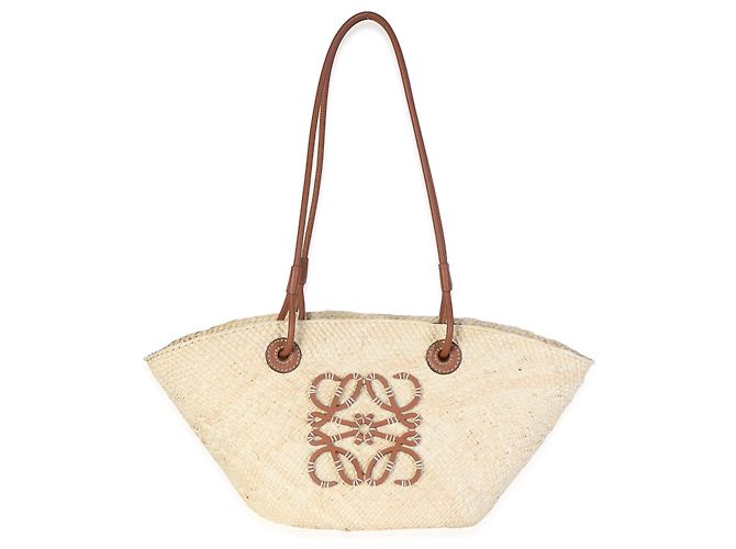 Cesto Tote Small Anagram Loewe em pele de vitela Natural Tan e ráfia - vista 8