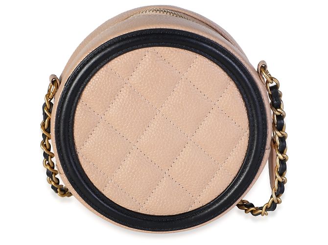 Gabrielle Chanel Black Beige Quilted Caviar Round Filigree Crossbody - vista 2