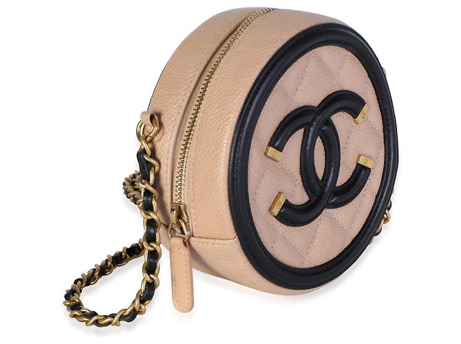 Gabrielle Chanel Black Beige Quilted Caviar Round Filigree Crossbody - vista 4